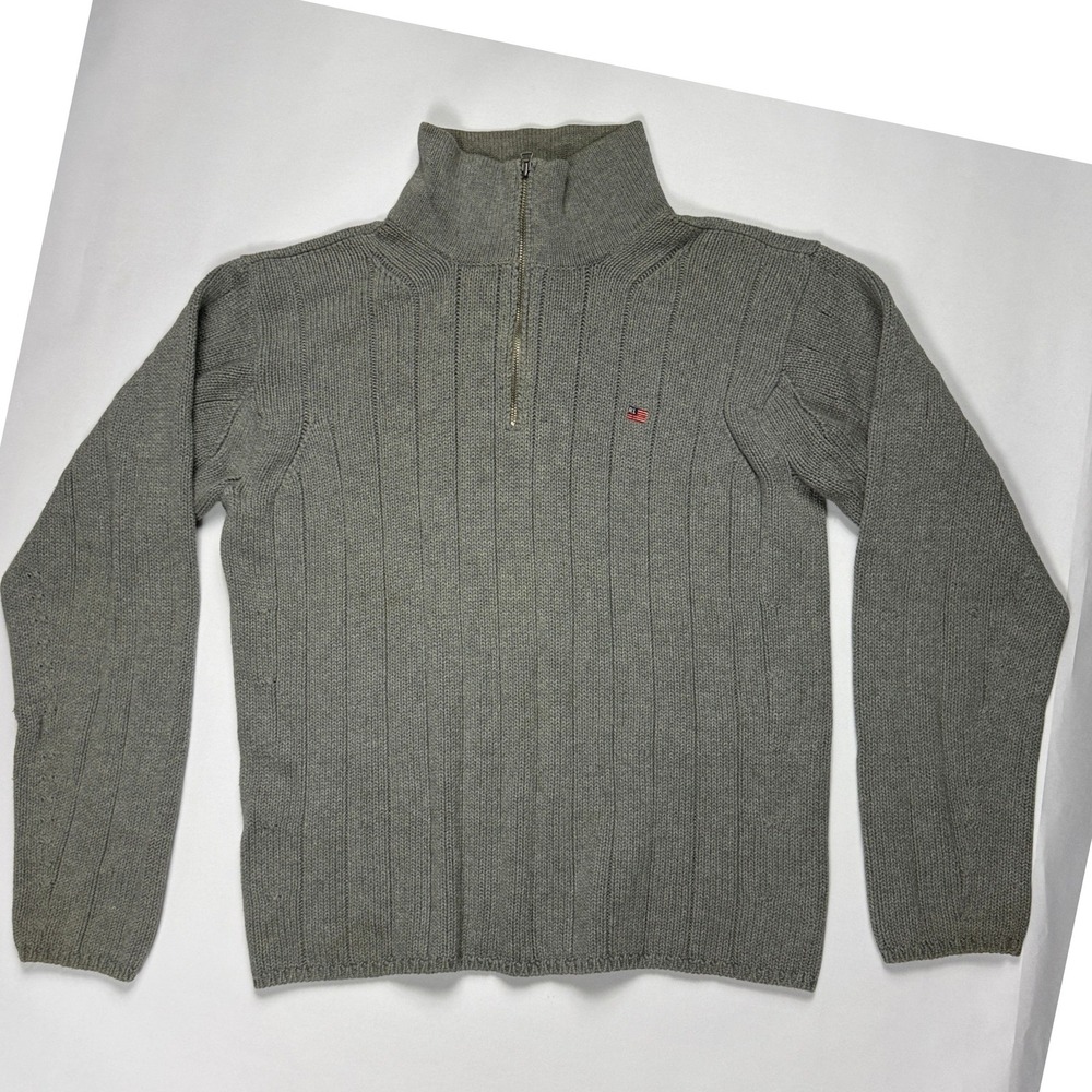 Vintage Polo Jeans Co Ralph Lauren Mens L Grey Ribbed Quarter Zip Sweater Y2K